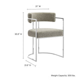 Paxton Curved Back Fabric and Metal Dining Accent Chair in Silver Wheat