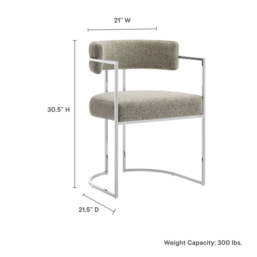 Paxton Curved Back Fabric and Metal Dining Accent Chair in Silver Wheat