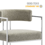 Paxton Curved Back Fabric and Metal Dining Accent Chair in Silver Wheat