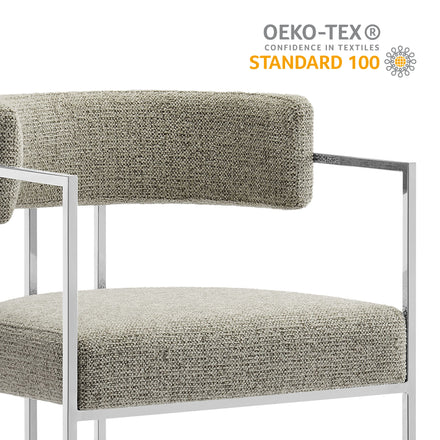 Huron Curved Back Fabric and Metal Dining Accent Chair in Silver Wheat