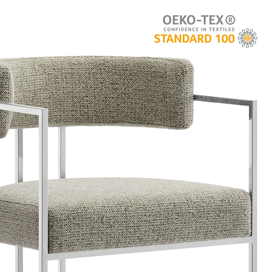 Paxton Curved Back Fabric and Metal Dining Accent Chair in Silver Wheat