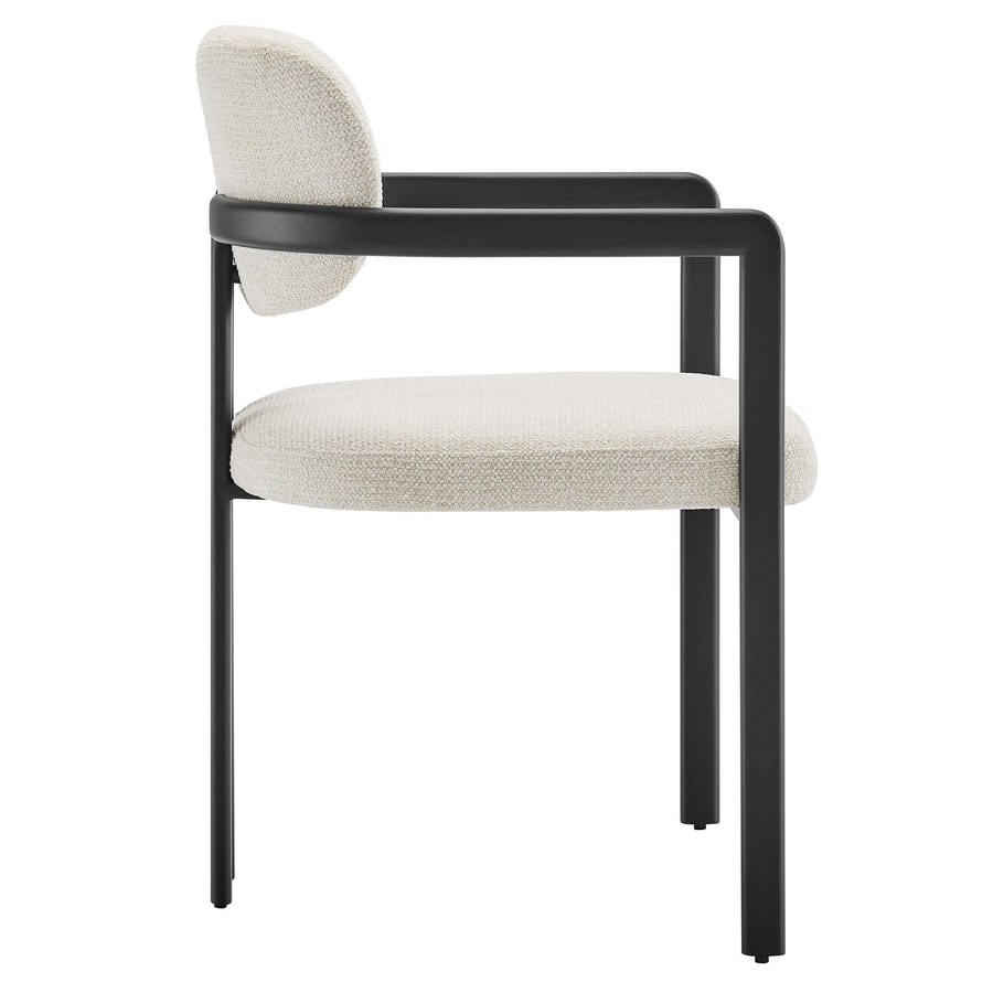 Odile Barrel Fabric and Metal Dining Chair in Black Cream