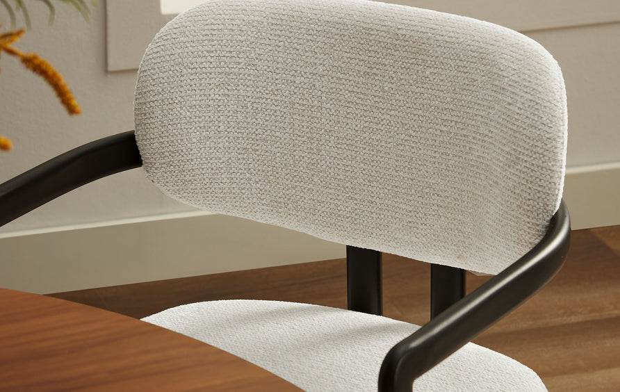 Odile Barrel Fabric and Metal Dining Chair in Black Cream
