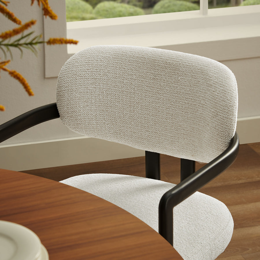 Odile Barrel Fabric and Metal Dining Chair in Black Cream
