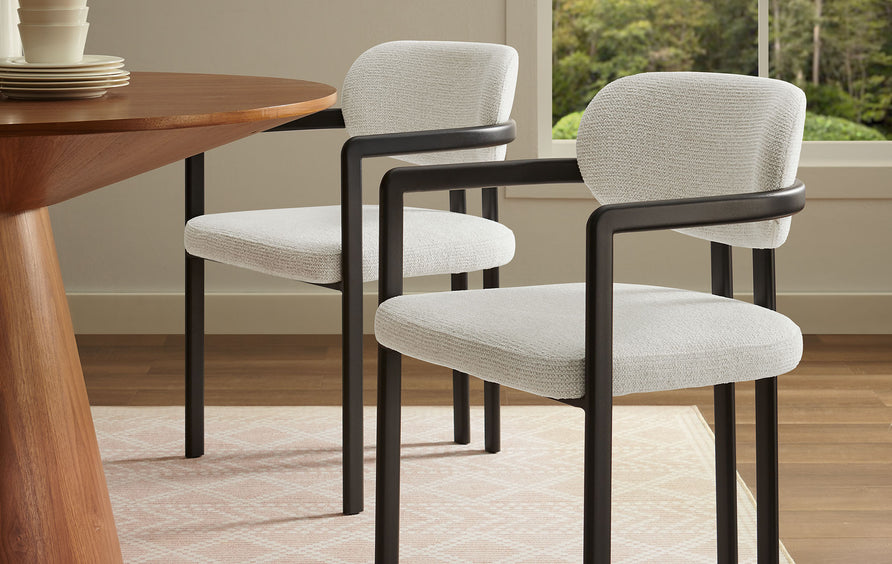 Odile Barrel Fabric and Metal Dining Chair in Black Cream