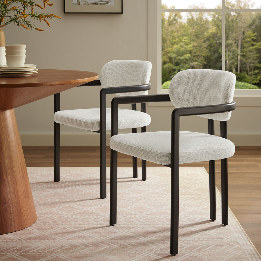 Odile Barrel Fabric and Metal Dining Chair in Black Cream