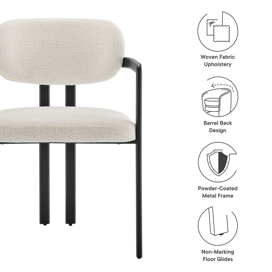 Odile Barrel Fabric and Metal Dining Chair in Black Cream