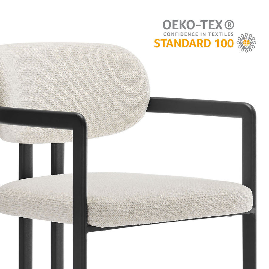 Odile Barrel Fabric and Metal Dining Chair in Black Cream