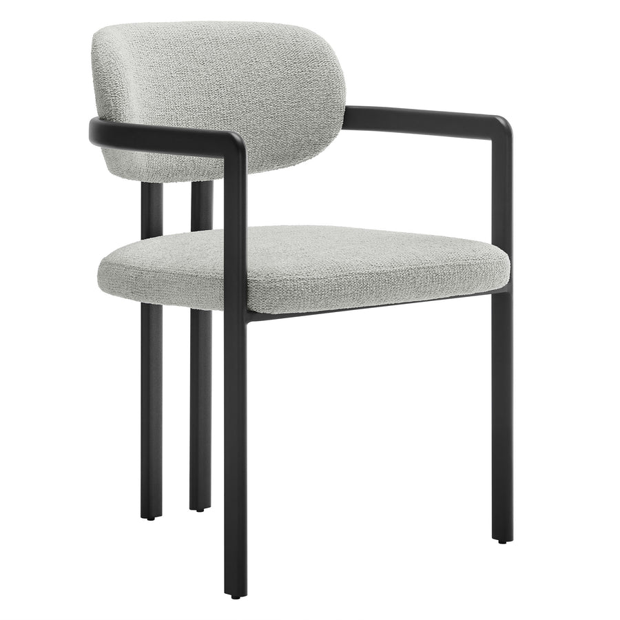 Odile Barrel Fabric and Metal Dining Chair in Black Dove Gray