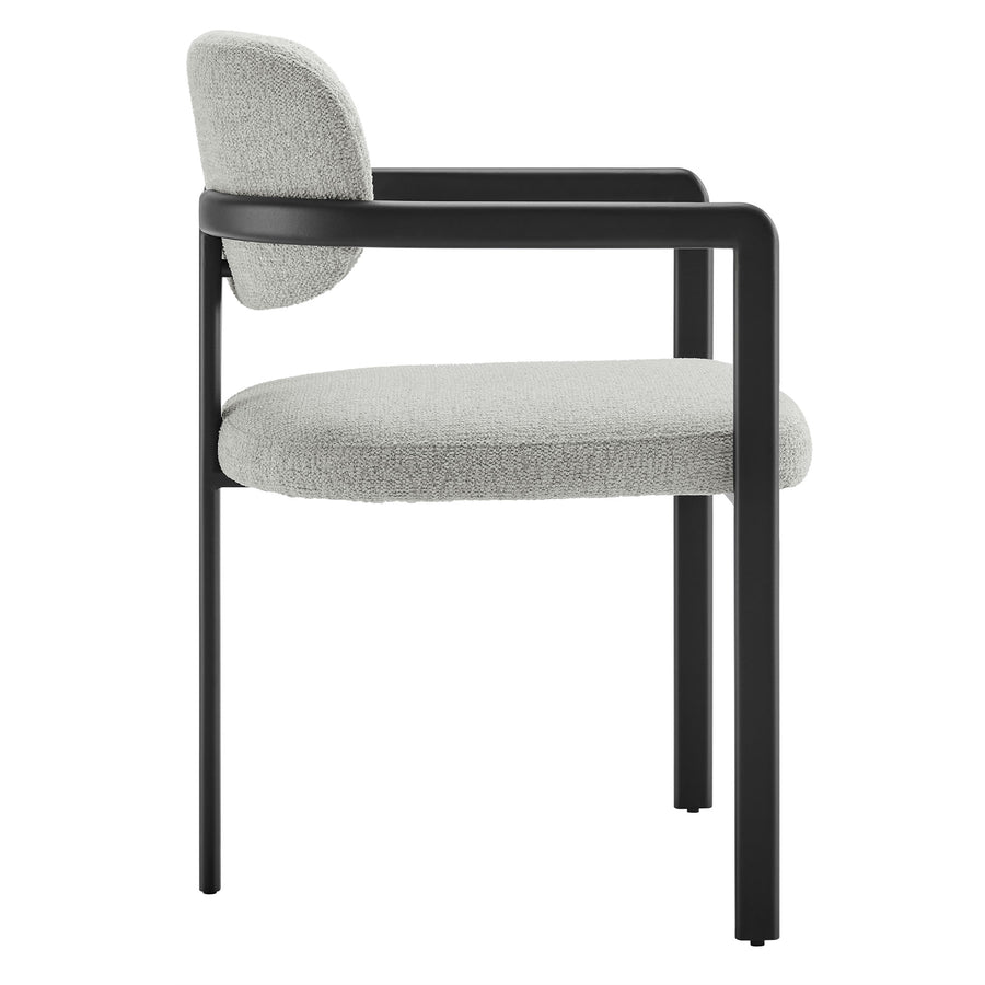 Odile Barrel Fabric and Metal Dining Chair in Black Dove Gray