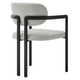 Odile Barrel Fabric and Metal Dining Chair in Black Dove Gray