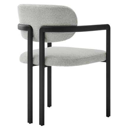 Elio Barrel Fabric and Metal Dining Chair in Black Dove Gray