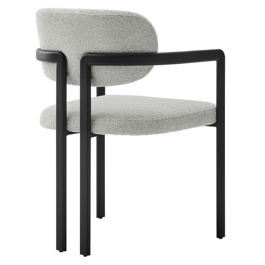 Odile Barrel Fabric and Metal Dining Chair in Black Dove Gray