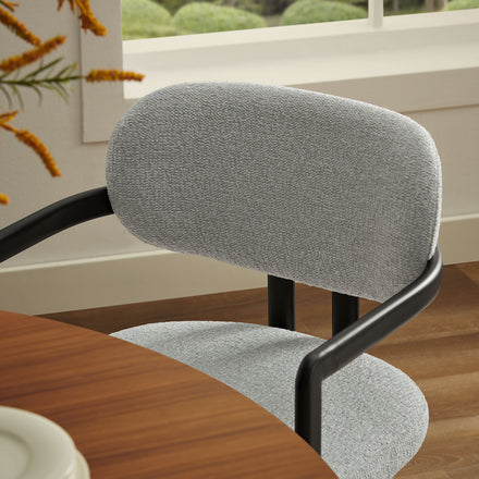 Elio Barrel Fabric and Metal Dining Chair in Black Dove Gray