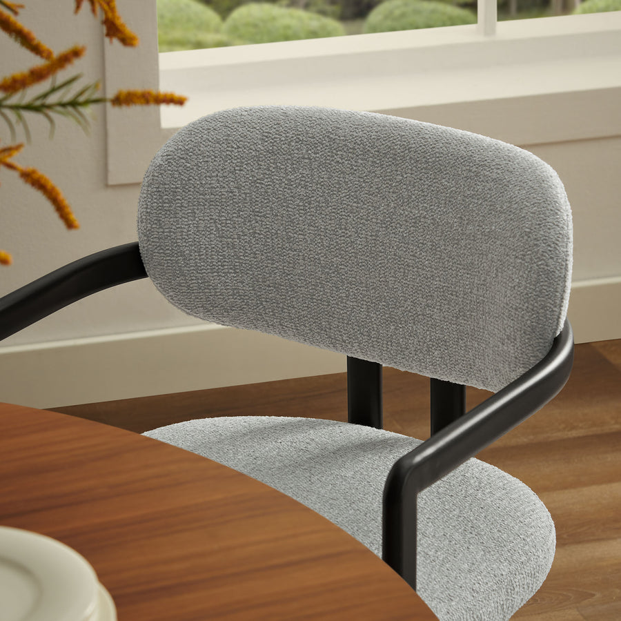 Odile Barrel Fabric and Metal Dining Chair in Black Dove Gray