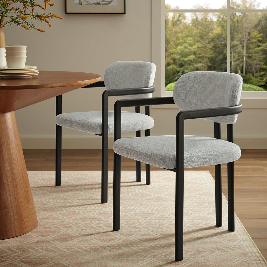 Odile Barrel Fabric and Metal Dining Chair in Black Dove Gray