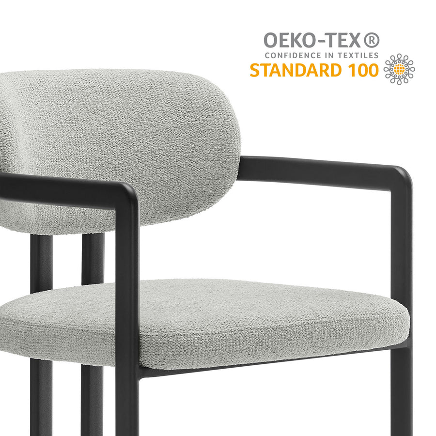 Odile Barrel Fabric and Metal Dining Chair in Black Dove Gray