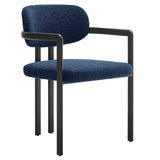 Odile Barrel Fabric and Metal Dining Chair in Black Navy