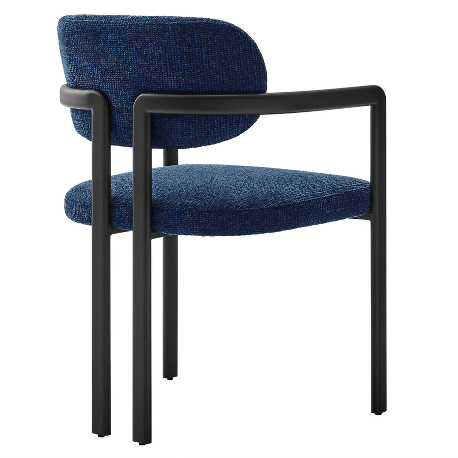 Odile Barrel Fabric and Metal Dining Chair in Black Navy