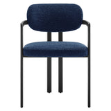 Odile Barrel Fabric and Metal Dining Chair in Black Navy