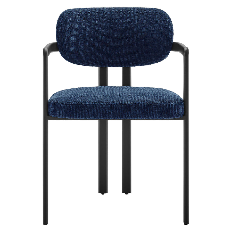 Odile Barrel Fabric and Metal Dining Chair in Black Navy
