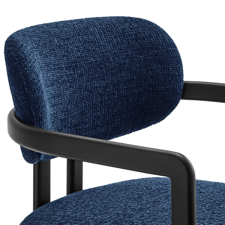 Odile Barrel Fabric and Metal Dining Chair in Black Navy