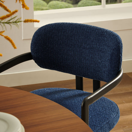 Elio Barrel Fabric and Metal Dining Chair in Black Navy