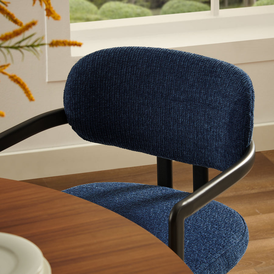 Odile Barrel Fabric and Metal Dining Chair in Black Navy