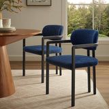 Odile Barrel Fabric and Metal Dining Chair in Black Navy