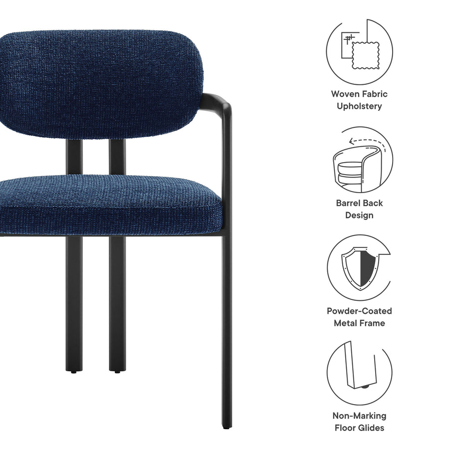 Odile Barrel Fabric and Metal Dining Chair in Black Navy
