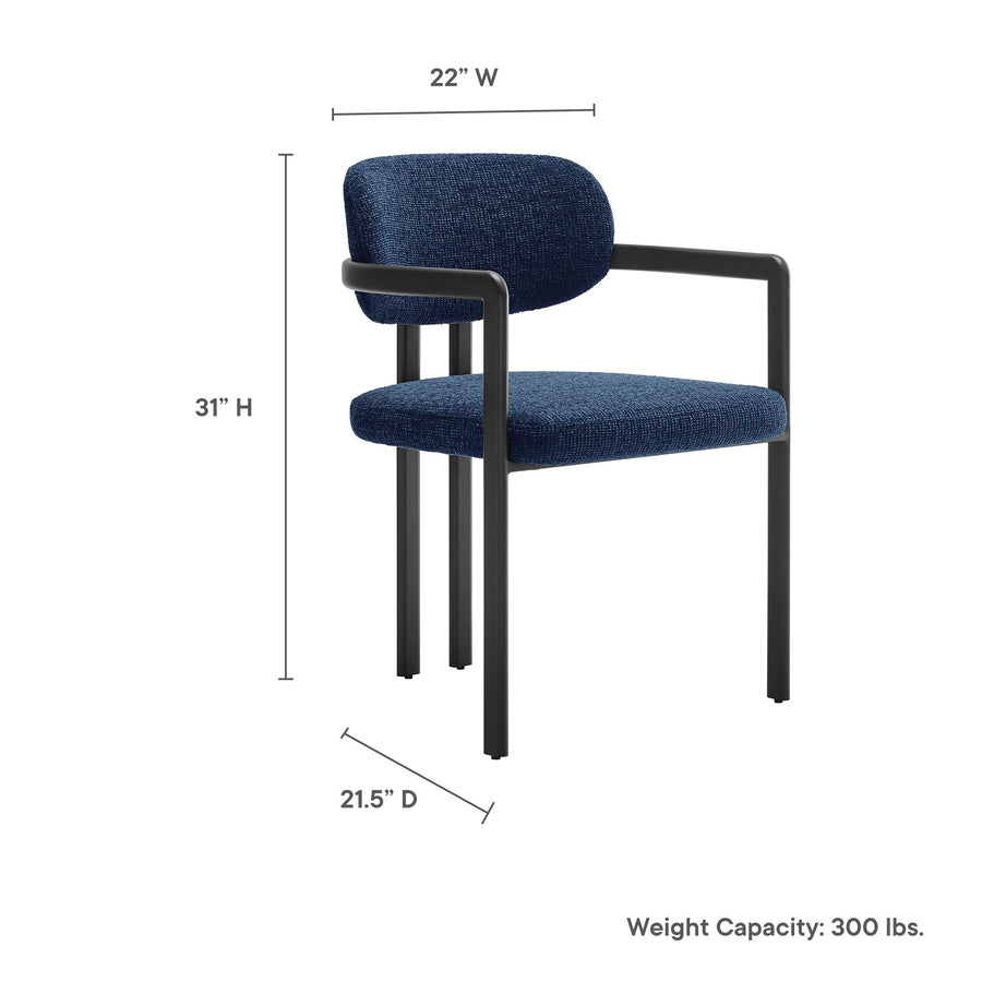 Odile Barrel Fabric and Metal Dining Chair in Black Navy