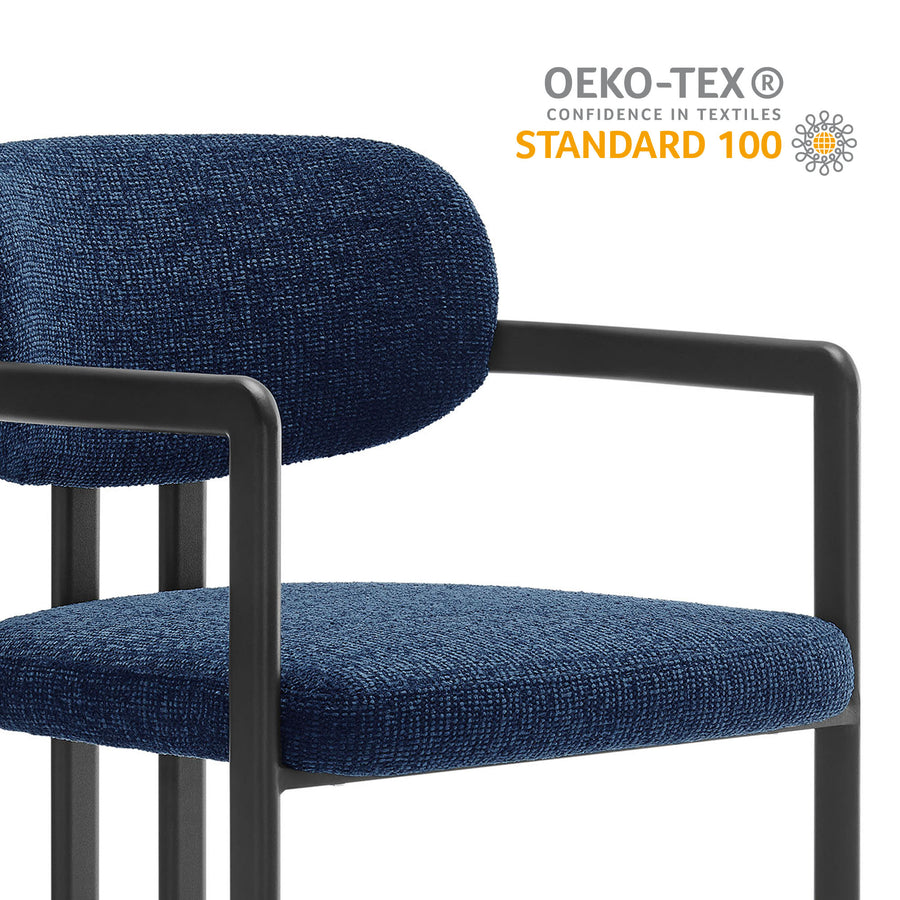 Odile Barrel Fabric and Metal Dining Chair in Black Navy