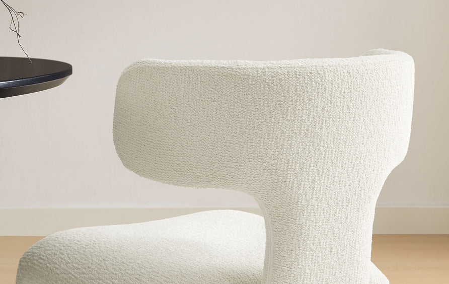 Kolding Curved Back Boucle Upholstered Dining Chair Set of 2 in Cream