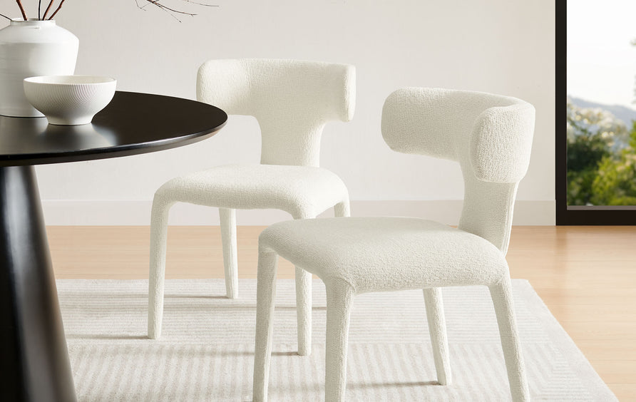 Kolding Curved Back Boucle Upholstered Dining Chair Set of 2 in Cream