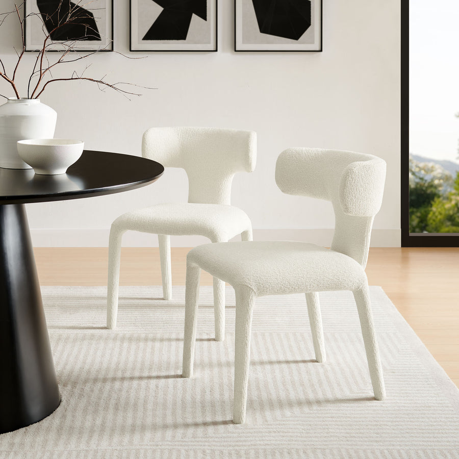 Kolding Curved Back Boucle Upholstered Dining Chair Set of 2 in Cream