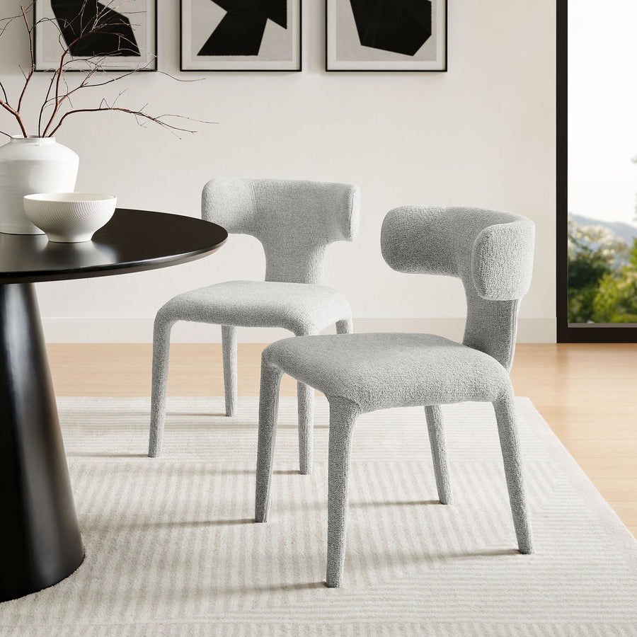 Kolding Curved Back Boucle Upholstered Dining Chair Set of 2 in Dove Gray