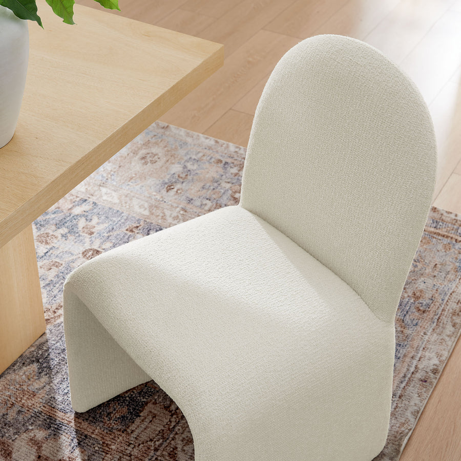 Cordoba Boucle Upholstered Arch Armless Dining Chair in Cream
