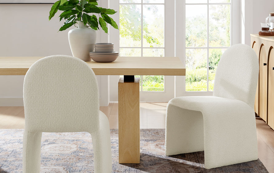 Cordoba Boucle Upholstered Arch Armless Dining Chair in Cream