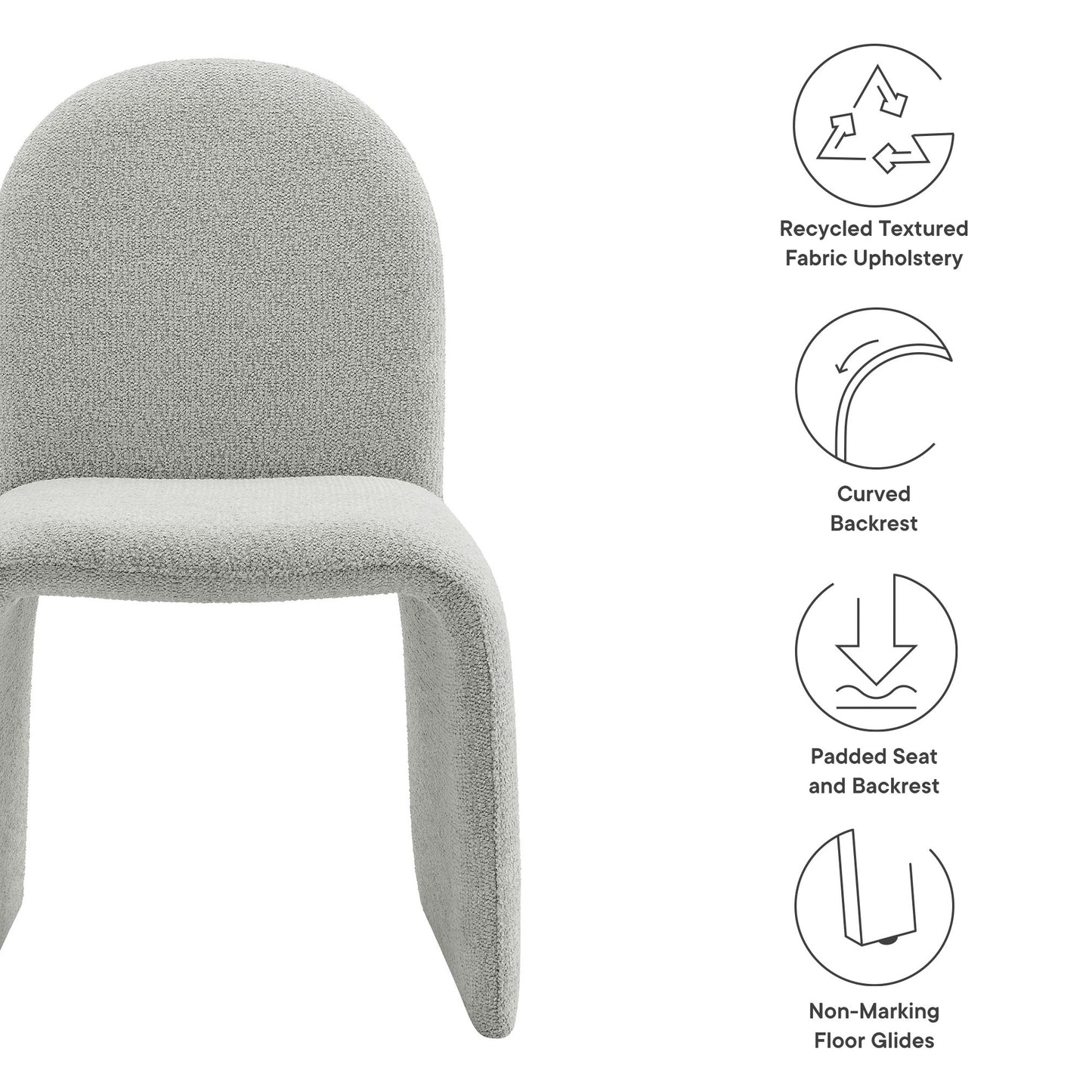 Junia Boucle Upholstered Arch Armless Dining Chair by Furniture For America