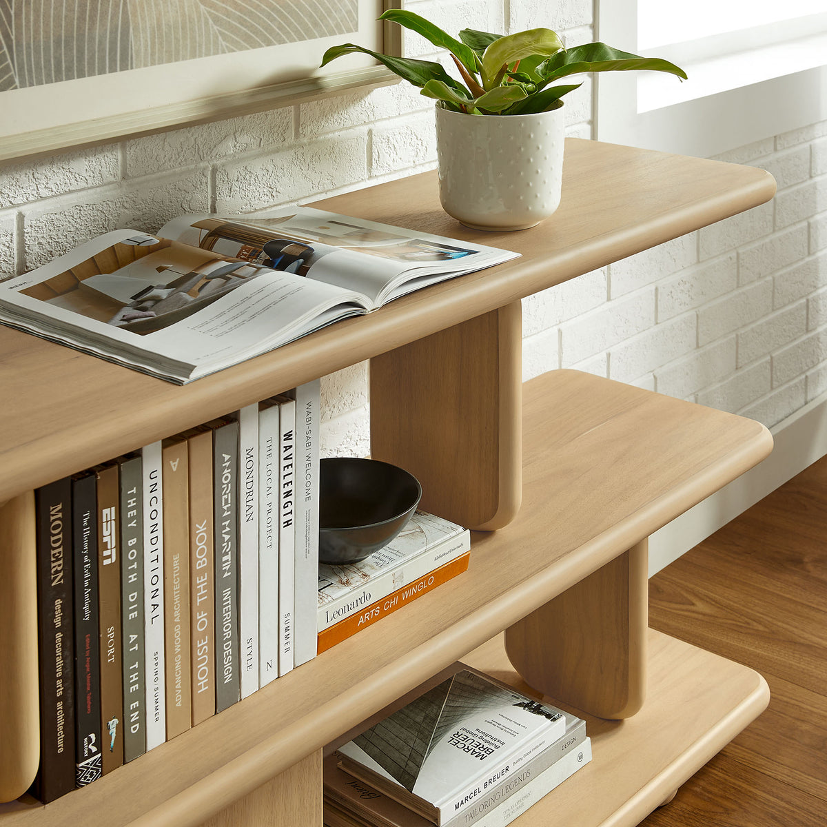 Lyle Sculptural 2-Tier Bookshelf in Natural