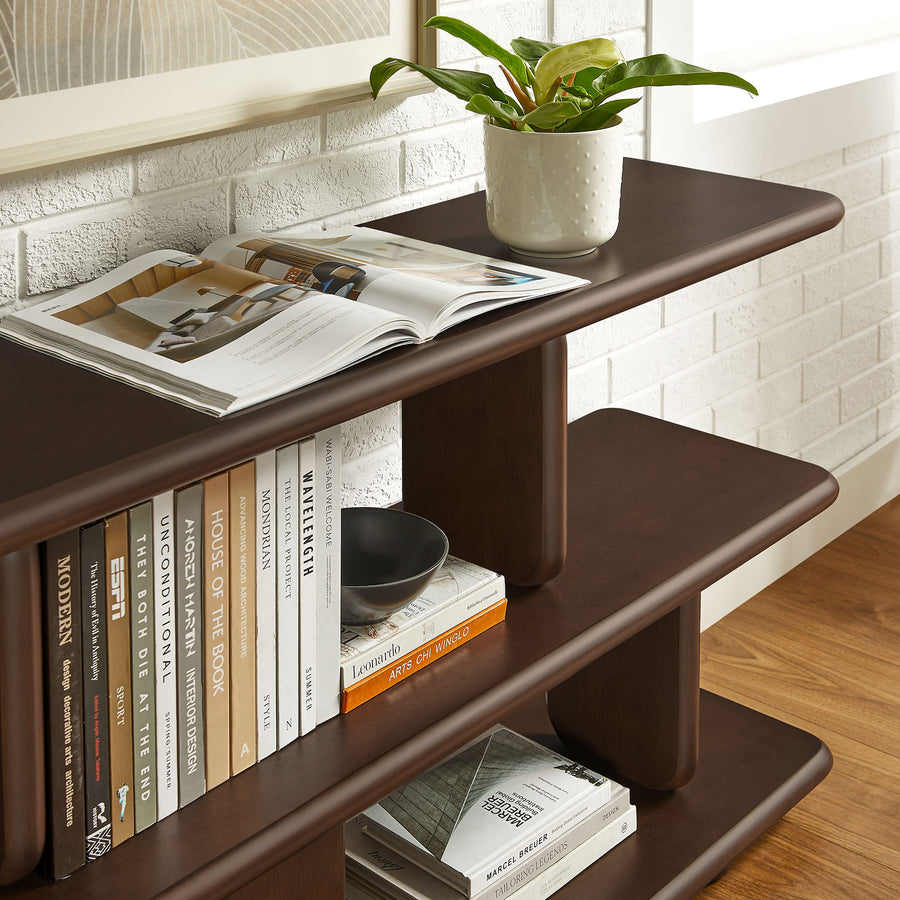 Rupit Sculptural 2-Tier Bookshelf in Walnut