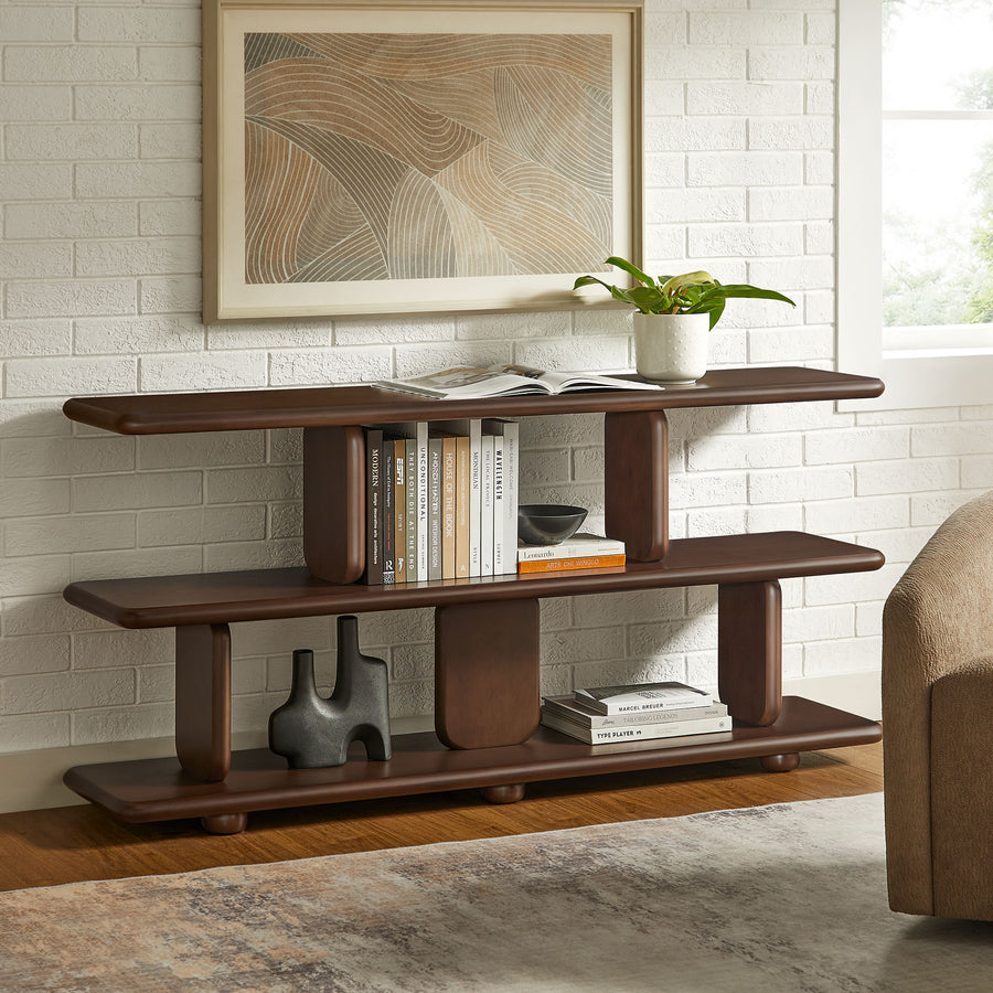 Rupit Sculptural 2-Tier Bookshelf in Walnut
