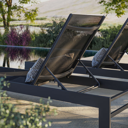 Tahoe Outdoor Patio Mesh and Aluminum Chaise Lounge by Furniture For America