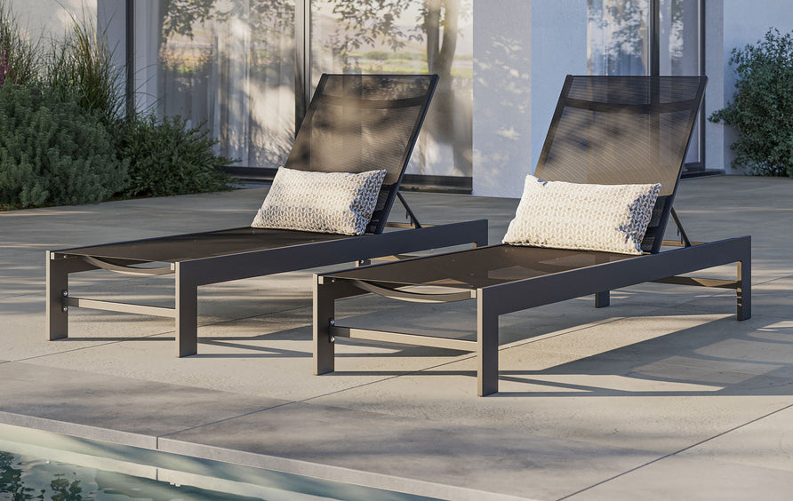 Aspen Outdoor Patio Mesh and Aluminum Chaise Lounge in Gray