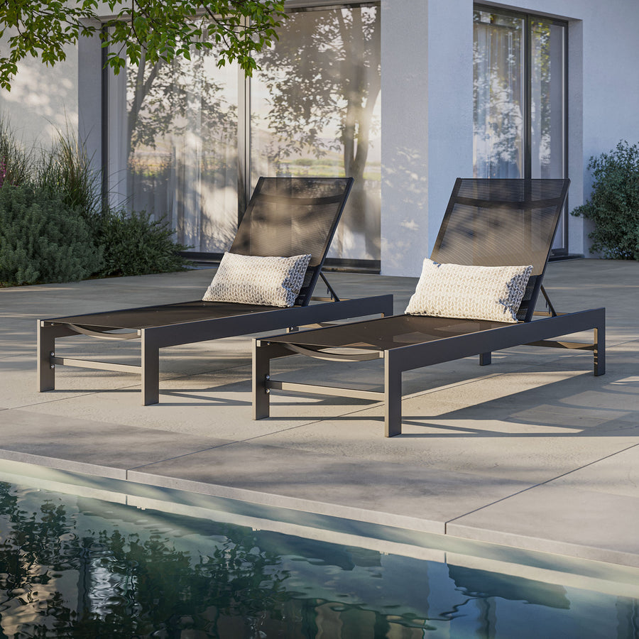 Aspen Outdoor Patio Mesh and Aluminum Chaise Lounge in Gray