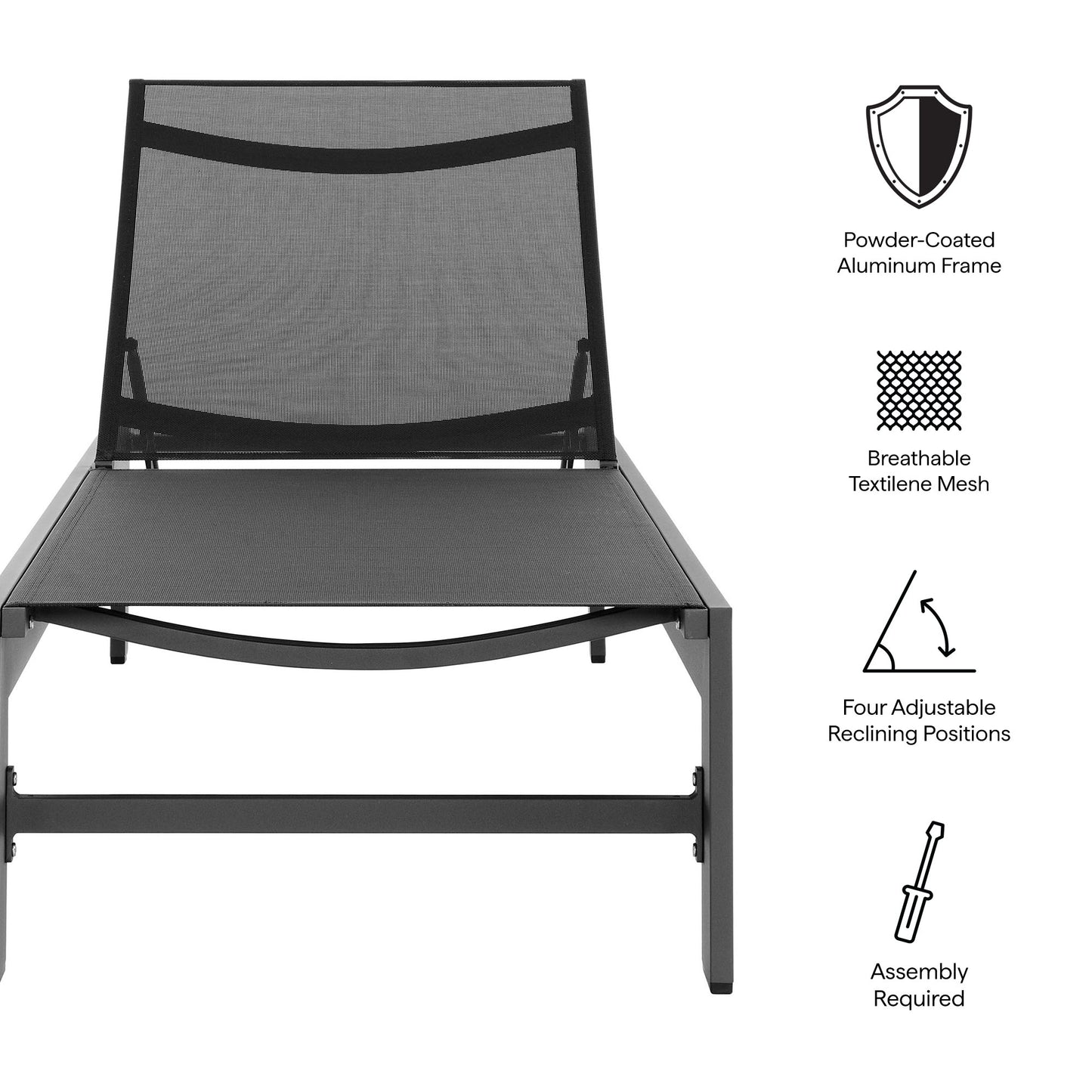 Tahoe Outdoor Patio Mesh and Aluminum Chaise Lounge by Furniture For America
