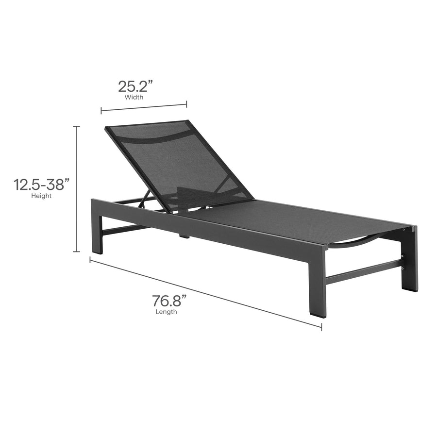 Aspen Outdoor Patio Mesh and Aluminum Chaise Lounge in Gray