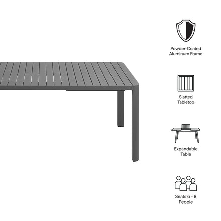 Tahoe Outdoor Patio Aluminum Extendable Dining Table in Gray