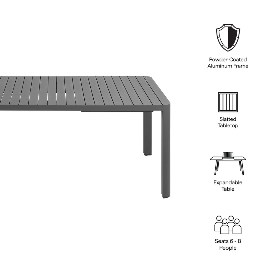 Aspen Outdoor Patio Aluminum Extendable Dining Table in Gray
