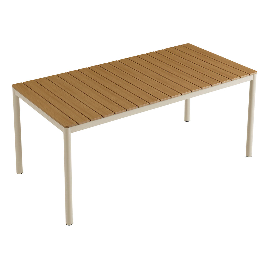 Yuzu 71" Outdoor Patio Aluminum Dining Table with Faux Wood Top in Natural